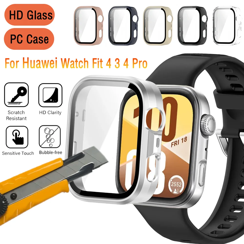 HD Tempered Glass+PC Case For Huawei Watch Fit 4/3 Screen All-around Protection Shell For Huawei Watch Fit 3/4 Pro Bumper Cover