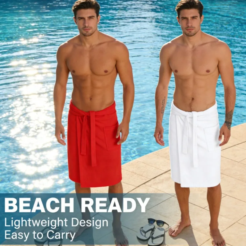Toalla de Playa de Secado Rápido, Poncho para Hombre, Color Sólido, Toalla Vestible con Bolsillo para Ducha, Piscina, con Correa