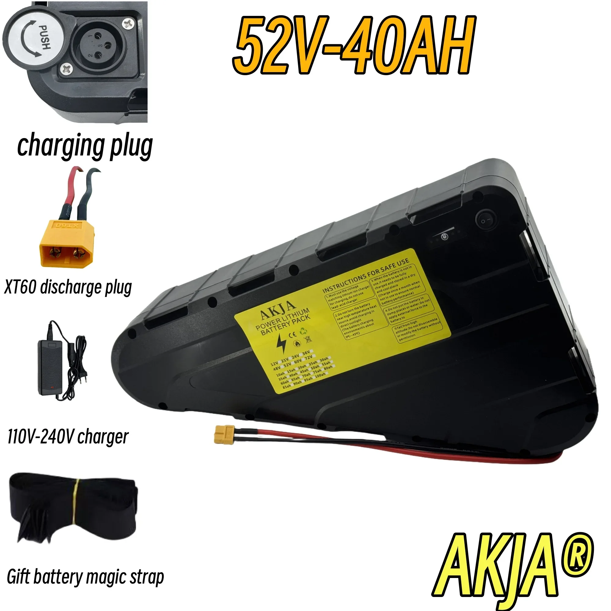 Lucht snel transport 52V60AH Hoge Capaciteit Waterdichte Hard Case Sterke power batterij 350W500W750W1000W driehoek batterij
