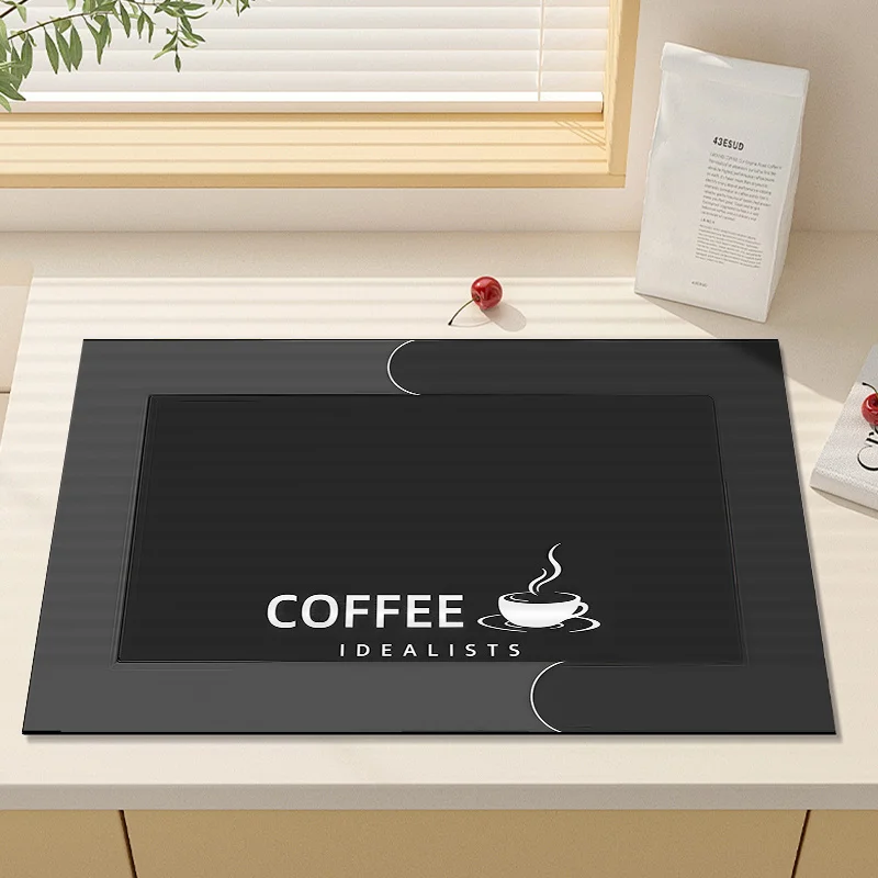 Black Coffee Idealist Dish Drying Mat Absorbent Quick Dry Washable Pad For Kitchen Counter Coffee Bar Home Use