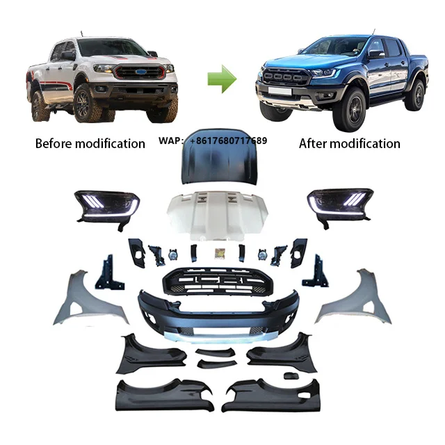 Auto Car Front Bumper Grille Front Bumper Body Kit for 12-16 Ranger T6 T7 T8 Accessories Upgrade to 19+Raptor Surround