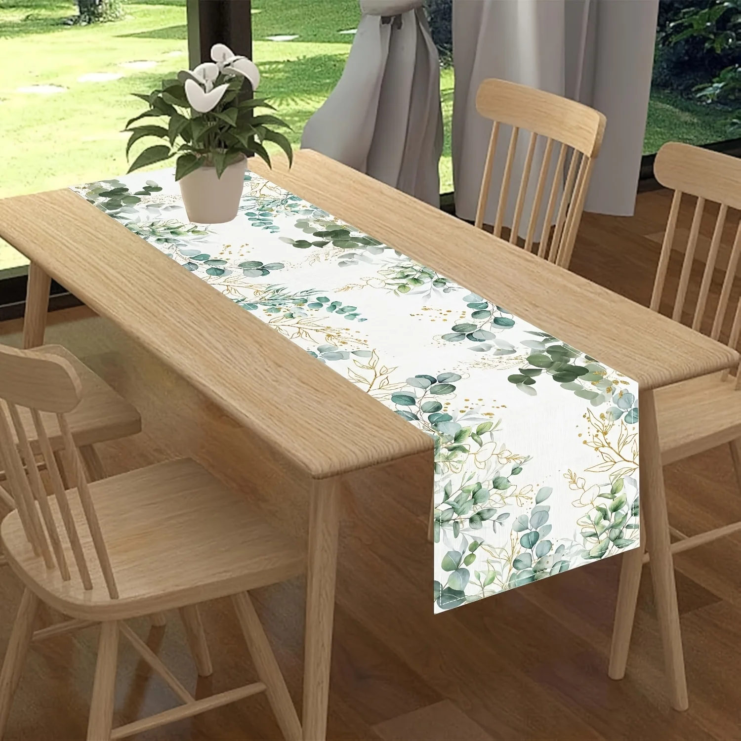 VIKAMA Fresh Green Floral Print Table Runner Ideal for Decorating Dining Rooms, Luxury Afternoon Tea Tables and Home Décor