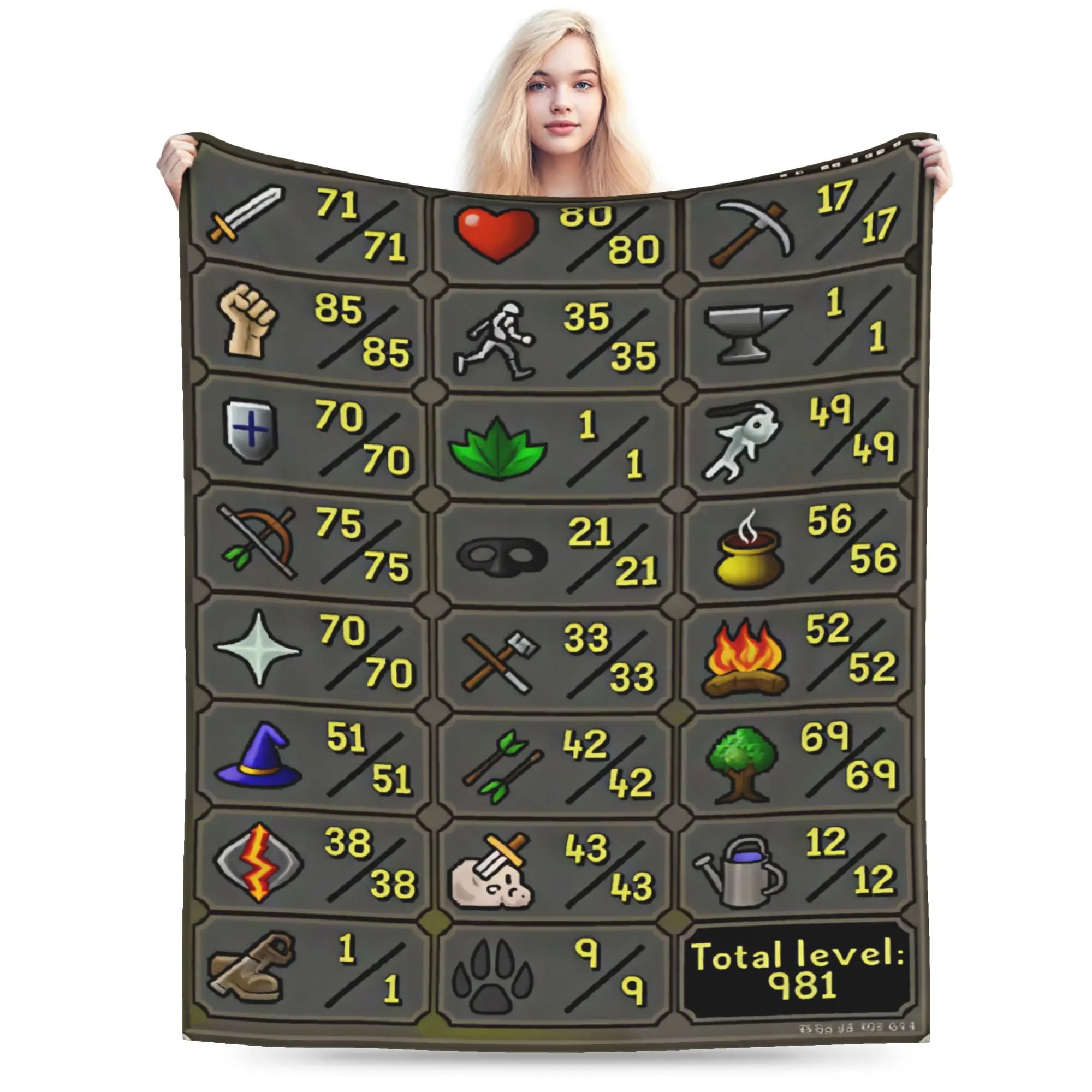 Old School Runescape OSRS Maxed 99 All Skills Total Level Blanket Flannel Throw Blanket For Couch Chair Bed Warm Soft Bedspread
