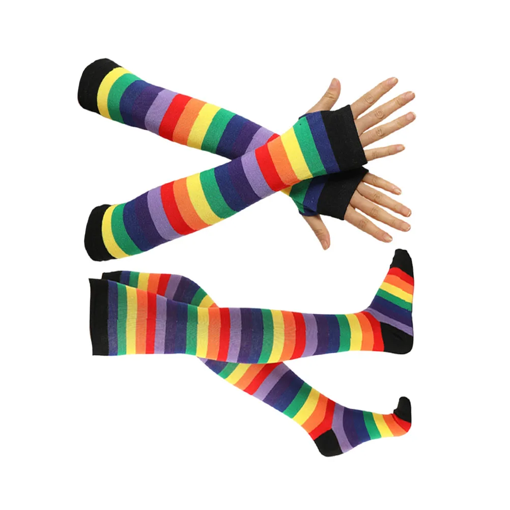 

2 Pcs Colorful Stockings Glove Set Rainbow Gloves Warm Socks for Girls Dance Costume Accessories