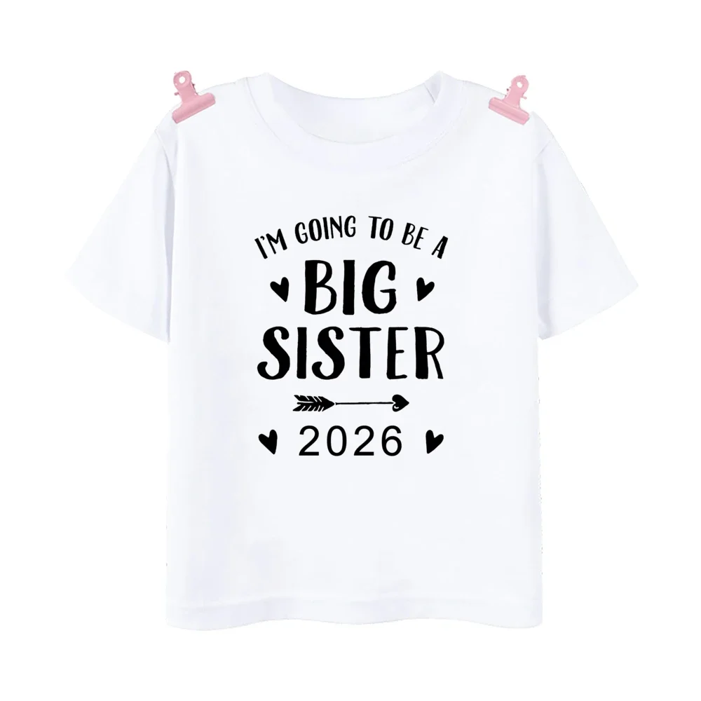 Promoted To Big Sister 2026 Printed Kids Shirts Baby Announcement Chothes Girls T-shirt Children Summer Short Sleeve Outfit Tops