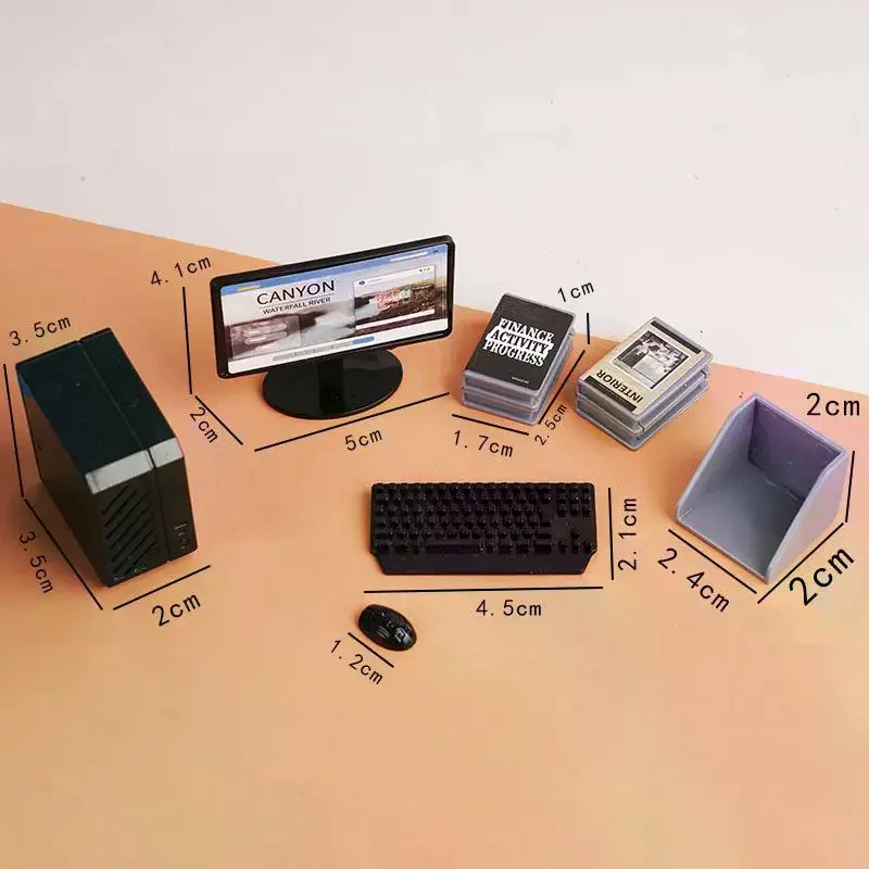 1Set 1/12 Dollhouse Miniature Computer Keyboard Desk Chair Kit Home Study Room Furniture Decor Micro Scene Props
