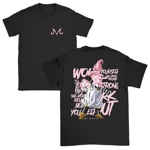 2026 Summer New Hot Fashion Dragon Ball Majin Buu Oversized T-shirt High Quality Cotton Front Back Kanji Print Retro Gym Tee