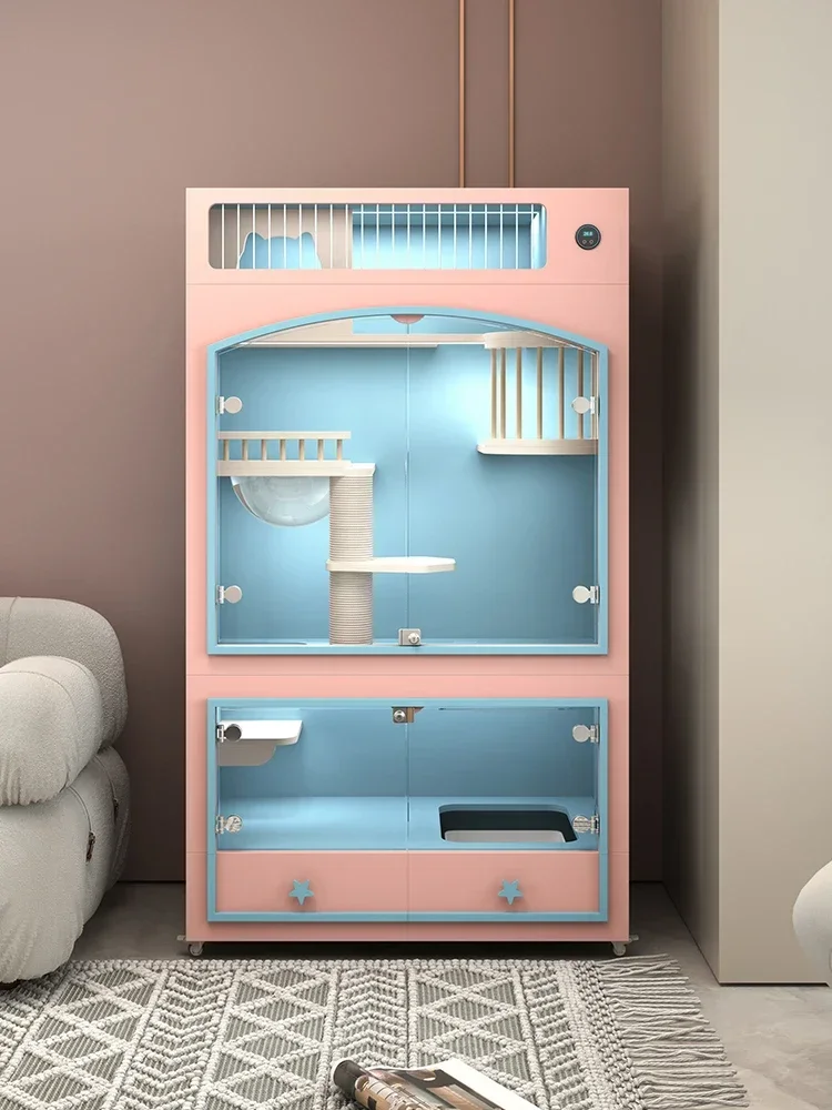 

Luxury cat villa solid wood cat cabinet advanced Mo Landi color cage home indoor cat nest castle customization