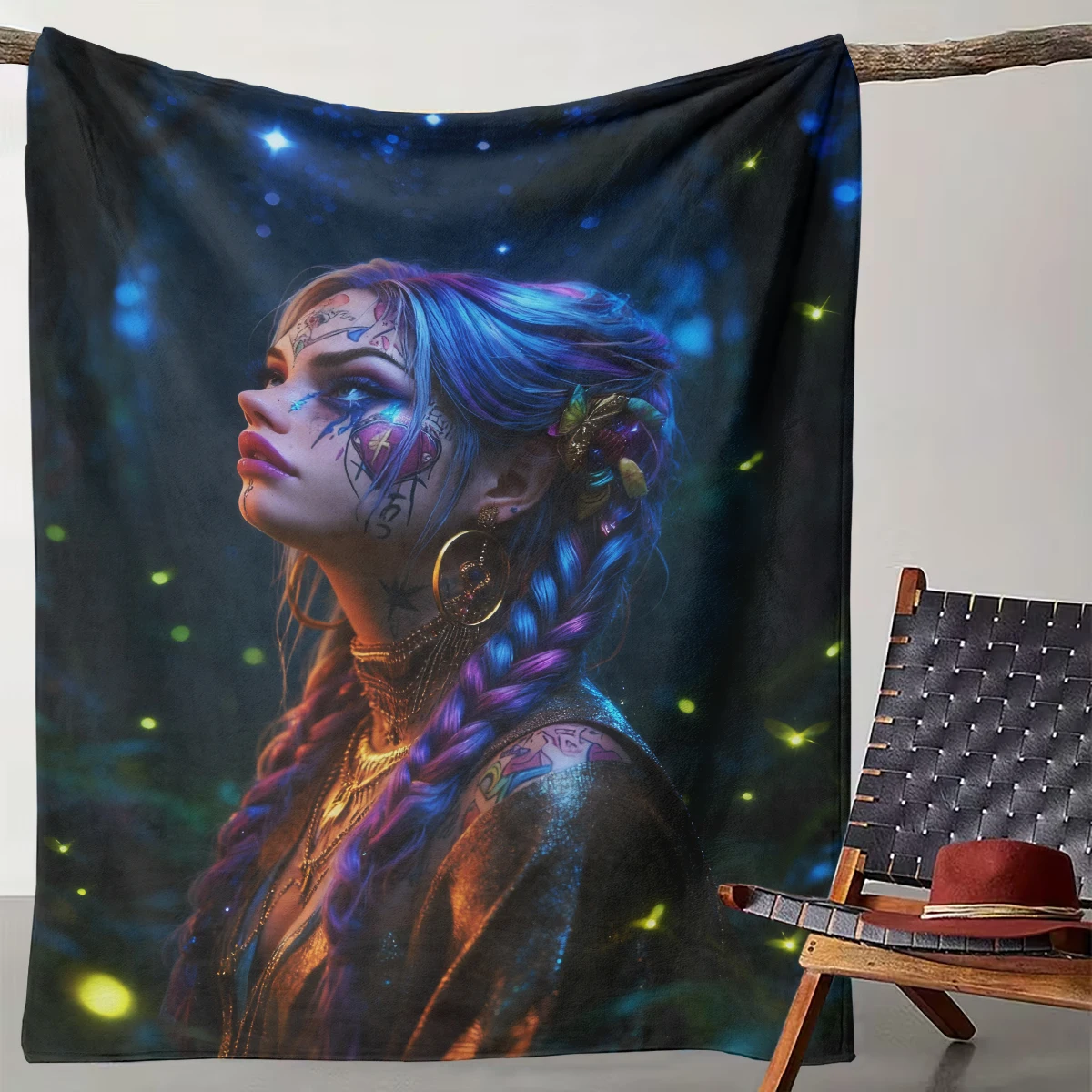 

1 personalized colored hair tattoo elf blanket forest firefly fantasy style flannel blanket