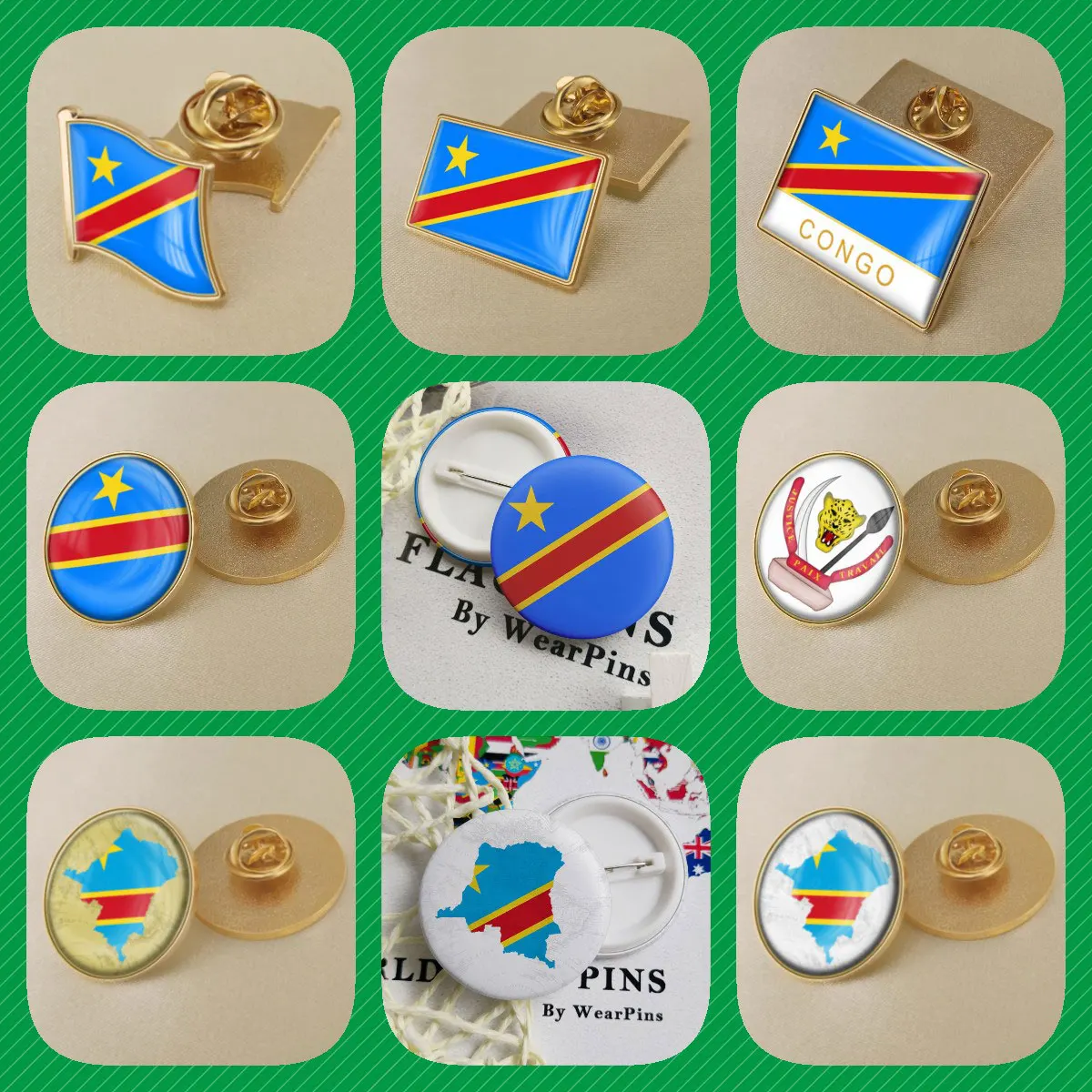 

Democratic Republic of Congo Flag National Emblem Brooches Badges Lapel Pins