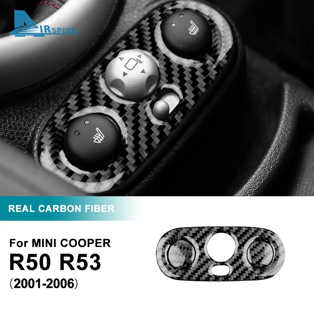 AIRSPEED Car Gear Seat Heating Adjustment Button Frame for Mini Cooper One R50 R53 2001-2006 Accessories Real Soft Carbon Fiber