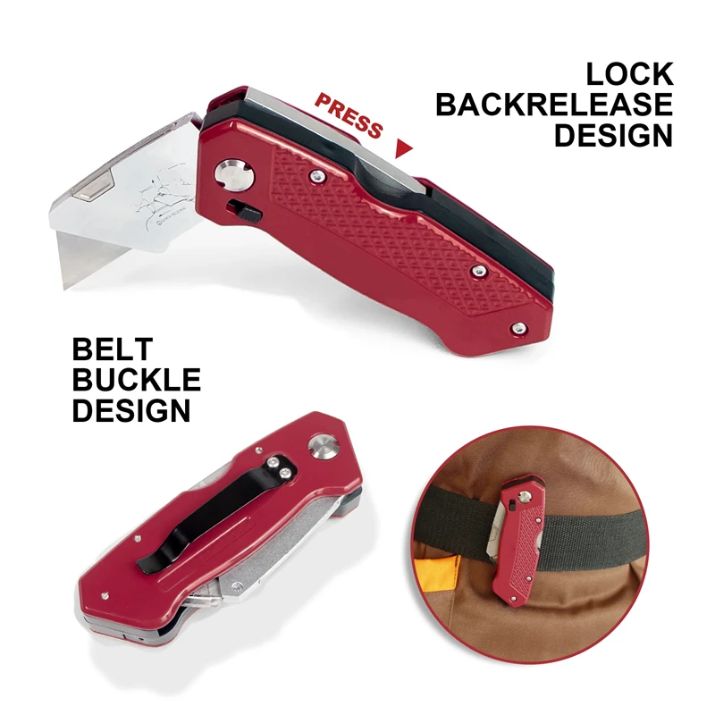 Faca Utilitária Dobrável com Lâminas de Troca Rápida e Design de Armazenamento de Lâminas, Faca para Caixas de Papelão e Embalagens