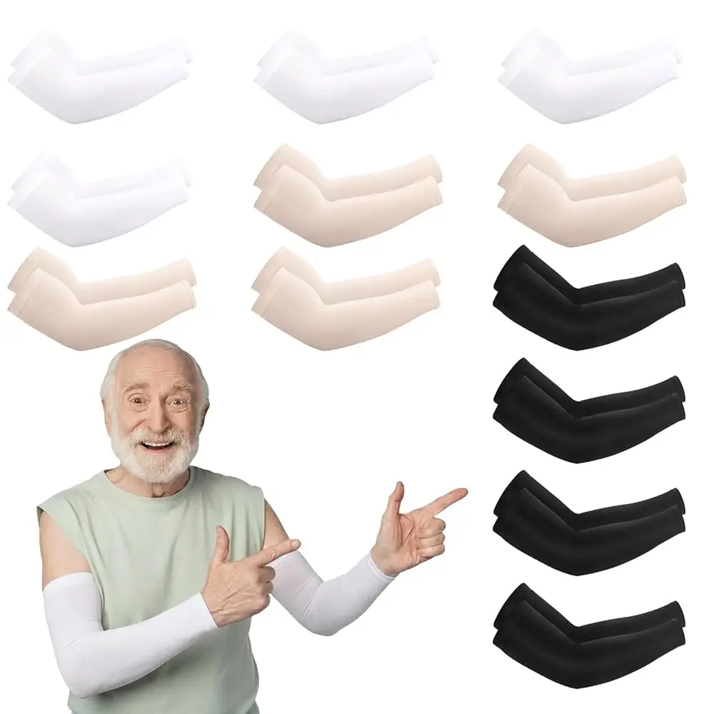 

12 Pairs Elder Skin Protector Arm Sleeves, Thin Arm Sleeve UV Protection UPF 50+ Compression Arm Cover for Men Women