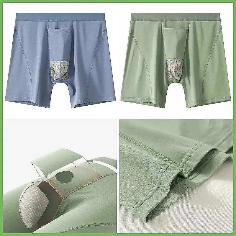 Men's Cotton Long Leg Boxer Shorts Anti-Chafing Workout Underwear with Support Pouch