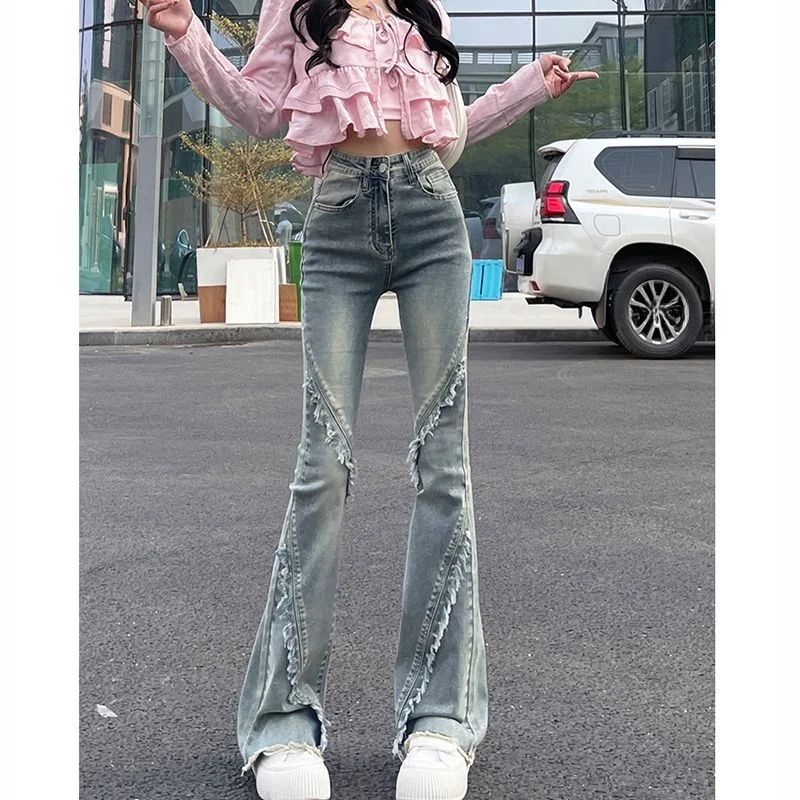 

Retro High Waist Bell Bottom Jeans Women's Spring 2026 New American Style Frayed Hoof Pants Autumn Cotton Denim