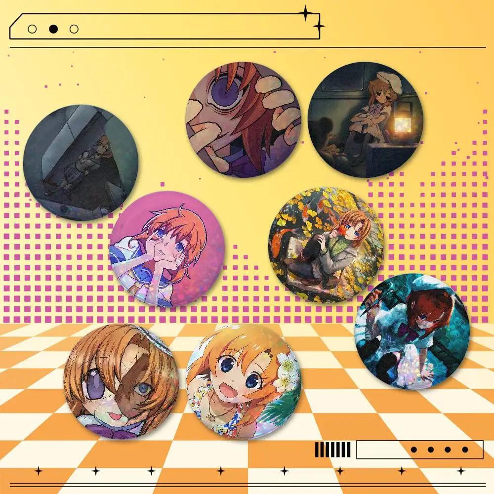 Higurashi When They Cry  Rena Ryugu Holographic Round Badge Brooch Set 2 Pieces 25/32/44/58/75mm Anime Fan Goods Cosplay Pins Ba