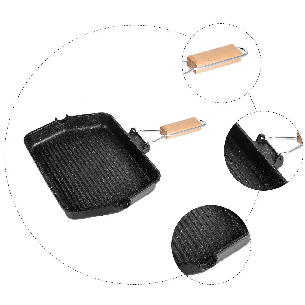 

1Pcs Non-Stick Bbq Grill Pan Foldable Handle Black Iron Frying Pan for Gas Induction Cooker Kitchen Steak Fish Toast