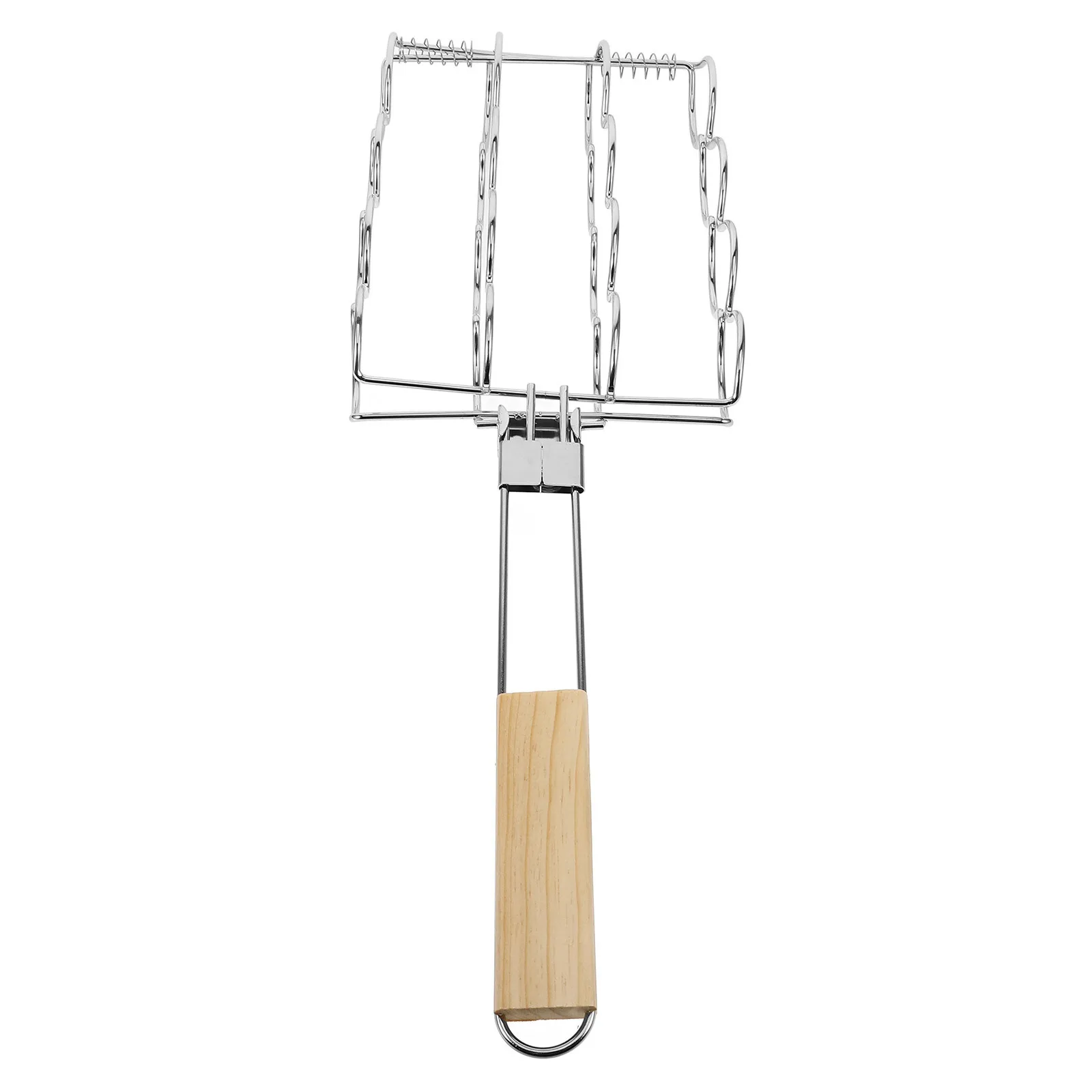 

Portable Folding Bbq Grill Rack Wood Handle Stable Corn Grilling Rack for Outdoor Camping Barbecue Picnic Sausage Fish Meat Clip