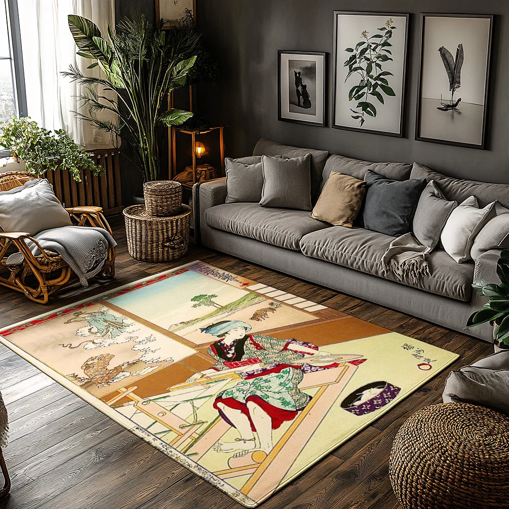 

Винтажный японский кимоно, художественный коврик, моющиеся напольные коврики, внутренние входные коврики, домашний декор, традиционные коврики в японском стиле укиё-э