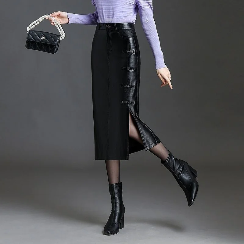 

Женская юбка на пуговицах в стиле ретро осень-зима, новая тонкая юбка с высокой талией, закрытая бедра, тонкая юбка средней длины