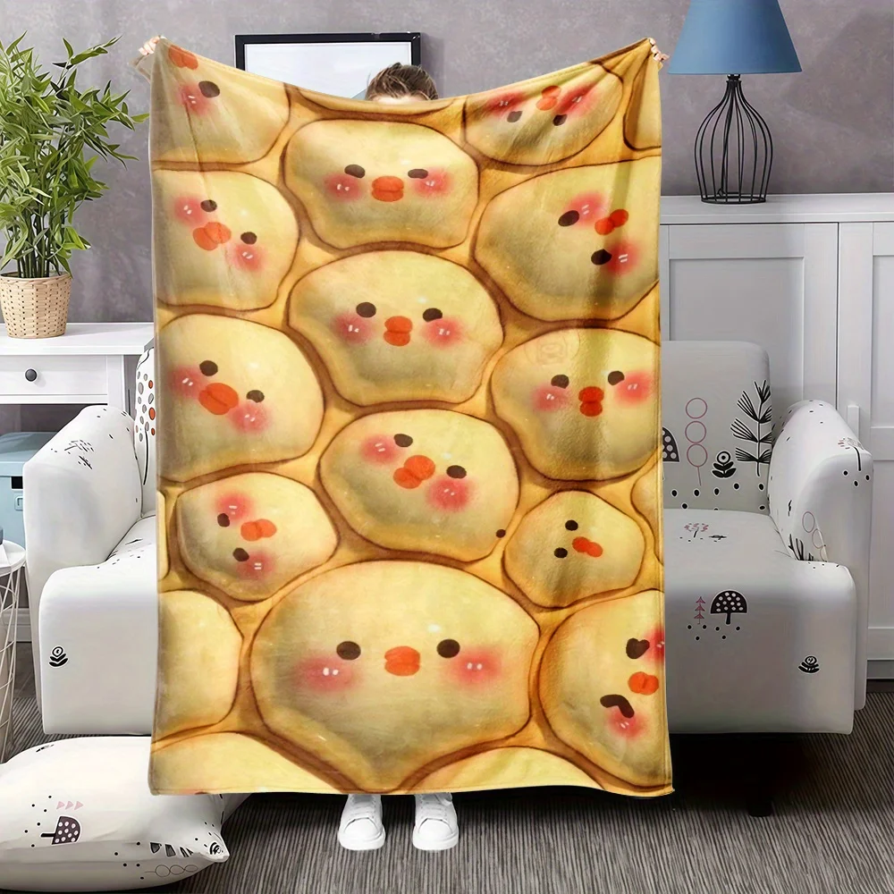 1 manta de franela con estampado de pato y bola de arroz glutinoso, manta suave e informal y cálida para uso en viajes en la oficina y acampar al aire libre, para todas las estaciones