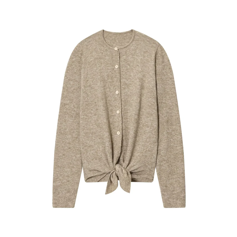 سترة نسائية خريفية جديدة غير رسمية متعددة الاستخدامات بعقدة بأزرار ورقبة دائرية وأكمام طويلة سترة محبوكة مضلعة #1