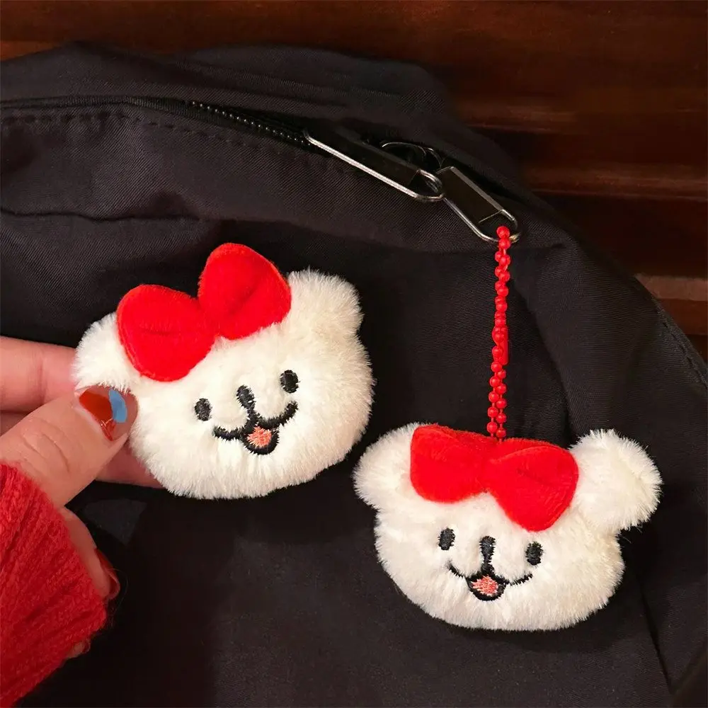 Fashion Cute Plush Doll Keychain Cartoon Girl Heart Red Bow Puppy Brooch Stuffed Animal Creative Car Key Ring Kid Gift