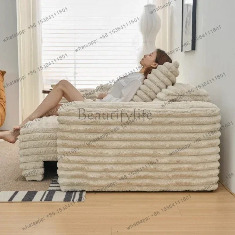 FG Multifunctional Straight Row Modern Luxury Corduroy Sofa Electric Retractable Sofa Bed Wabi Sabi Style Living Room Fabric Sof