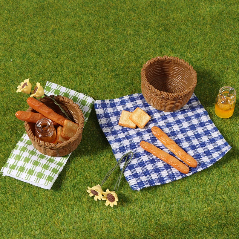 1Set 1:12 Puppenhaus Miniatur Honig Brot Korb Stoff Picknick Korb Küche Modell Dekor Spielzeug Puppe Haus Zubehör