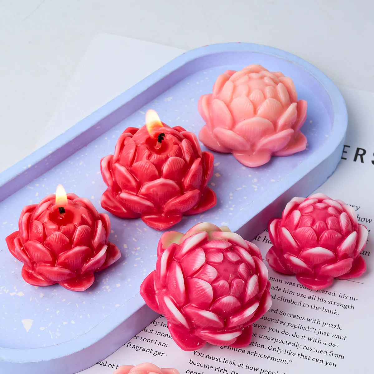 3D Lotus Silicone Candle Mold DIY Flower Aromath Candles Soap Molds Plaster Resin Chocolate Baking Making Home Decor Craft Gifts