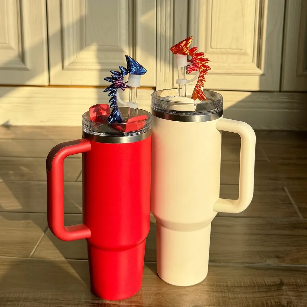 

2Pcs 3D Printed Dragon Straw Cover Silicone Laser Gradient Color Straw Topper Spill Resistant Dust-proof Straw Cap Drinking