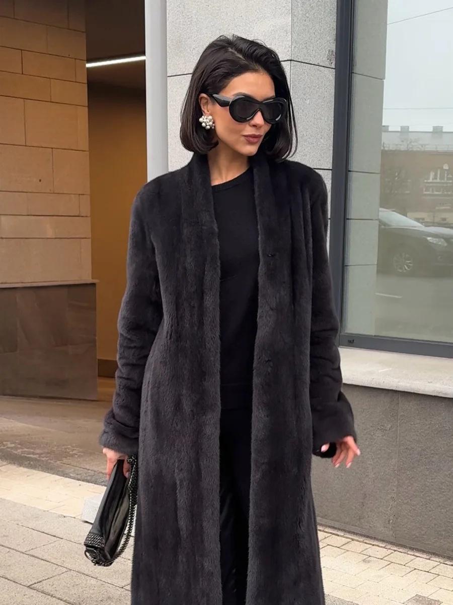 Winter Long Thick Warm Faux Mink Fur Jacket Coat Women With Belt High Quality Luxury Long Mink Fur Cardigan Jacket Ladies
