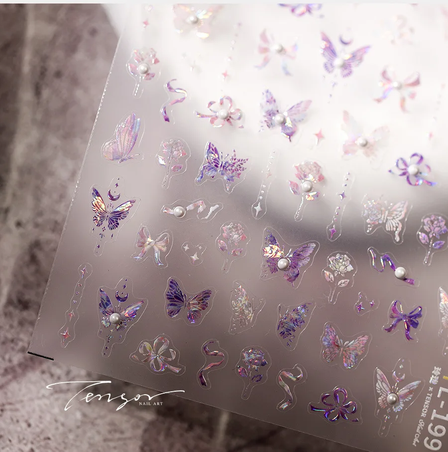 1pc5D Adesivo per nail art in rilievo Farfalla glitterata di alta qualità Aurora Design di perle Adesivo per decorazione nail art con farfalla glitterata