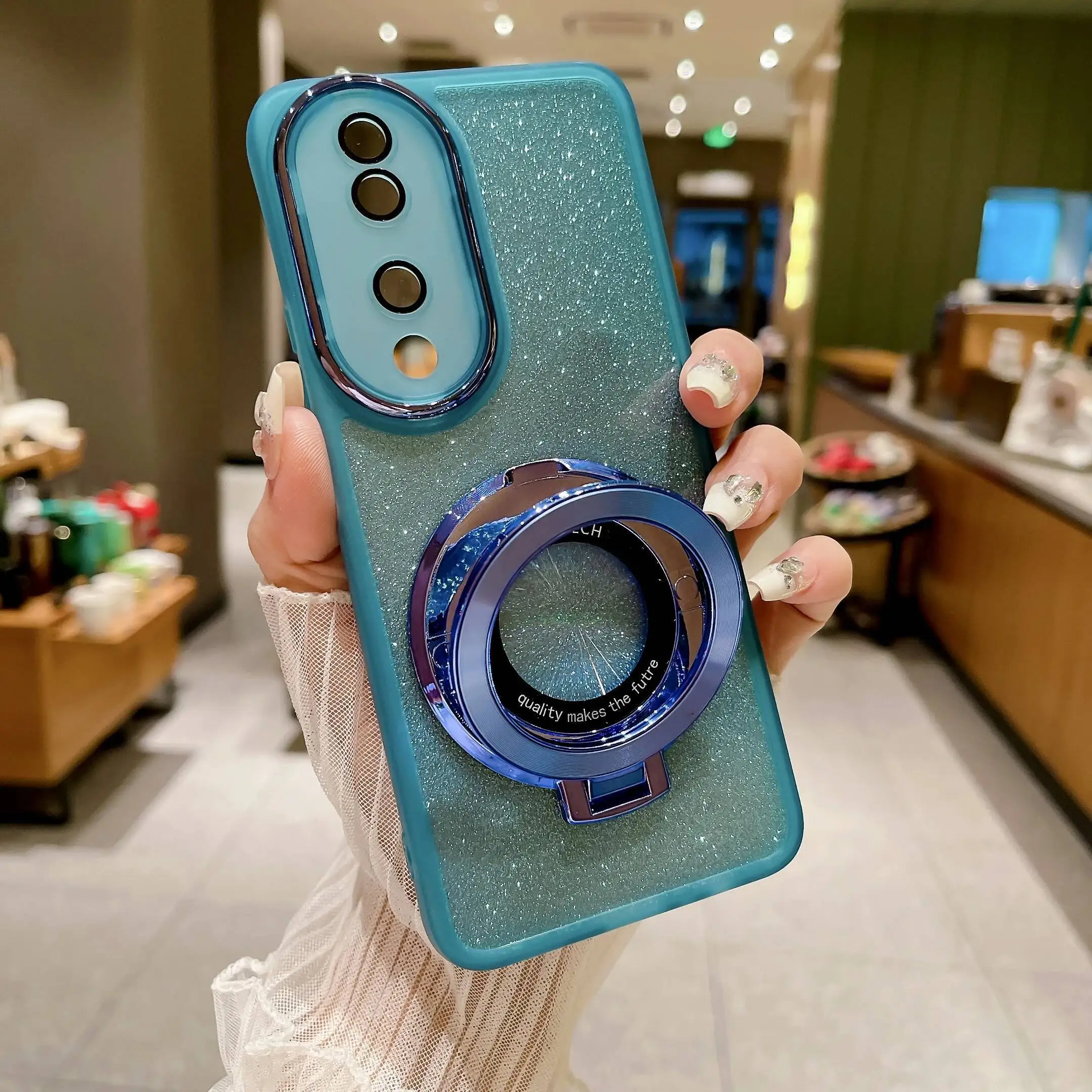 ل انفينيكس الساخن 60 50 60i برو زائد المضادة للصدمات بلينغ حلقة حامل غطاء واقٍ مزخرف لهاتف آيفون بريق بولي يوريثان لينة مع حامل