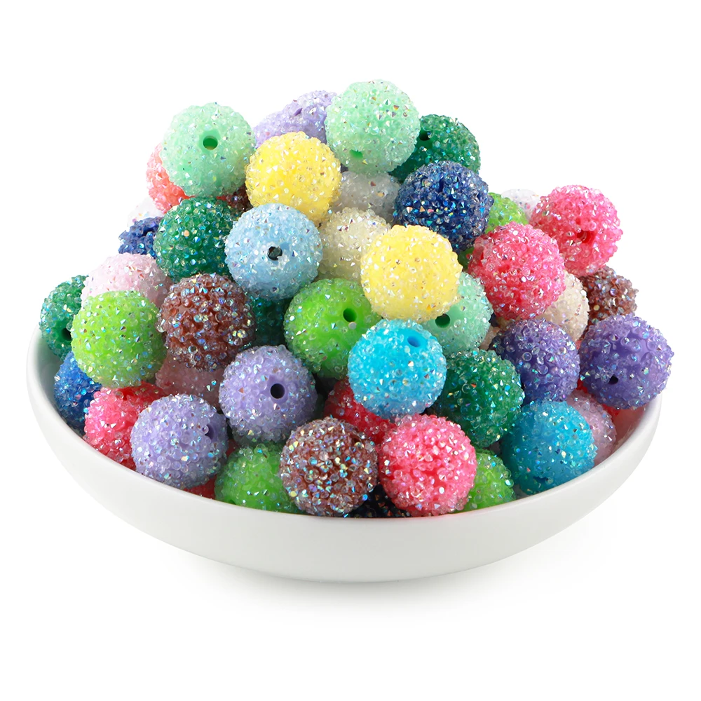 20Pcs Resin Ball Round Acrylic Beads Sugar Sand Pasting Process Fashion For Jewelry Making DIY Handmade Bracelets Accessories