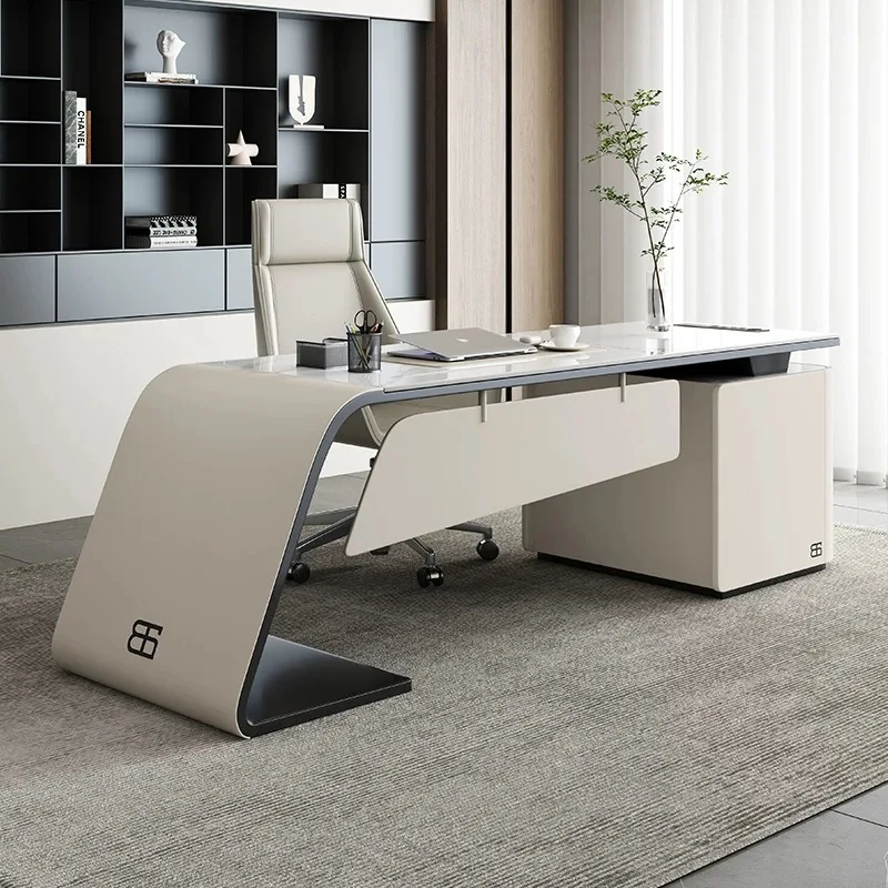 طاولة مكتب بسيطة حديثة باللون الأبيض نصف قمر مكتب مكتب تنفيذي فاخر لمدير الرئيس التنفيذي #6