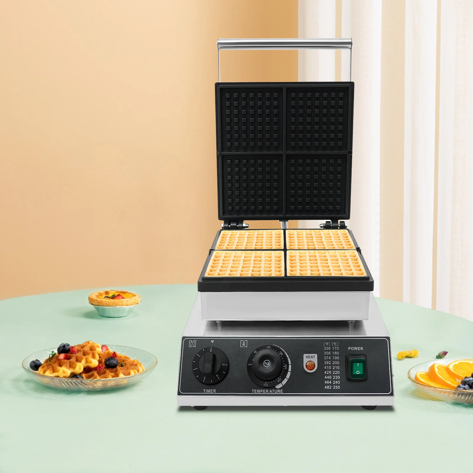 Commercial Waffle Maker, Non Stick Waffle Baker Machine With 122-572℉ Temp Range and Time Control, for Cafeterias, Bakeries