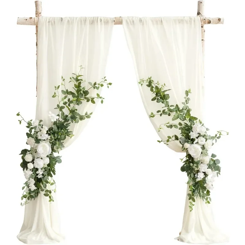 Wedding Arch Flowers Kit 2pcs Artificial Flowers Garland Arrangements, 2pcs Hanging Drapes, Ceremony Reception Arbor Backdrop