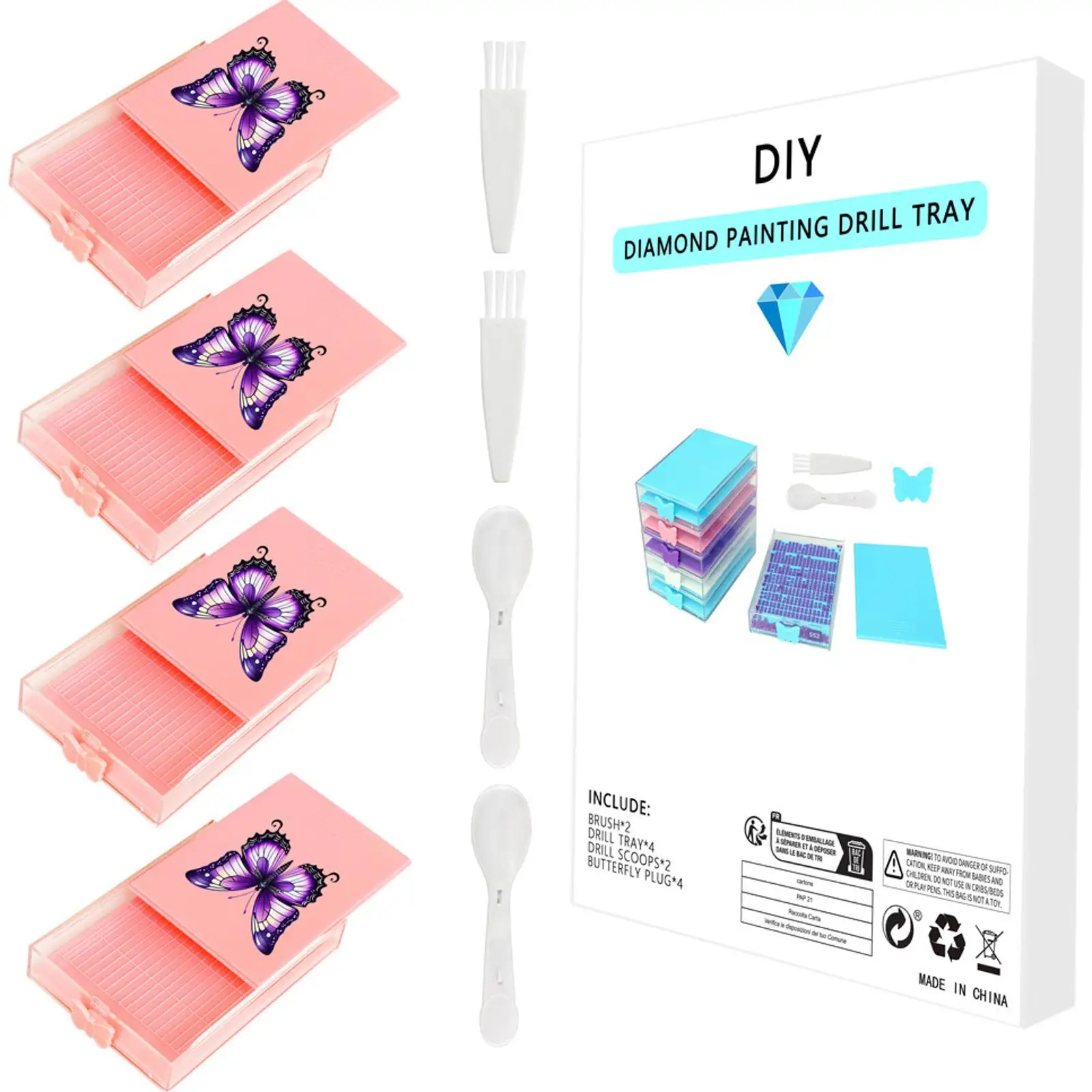 

4Pcs Diamond Painting Tray Diamond Painting Beads Sorting Tray with Sppon & Brush Rhinestone Organizer Plate for Art Crafts