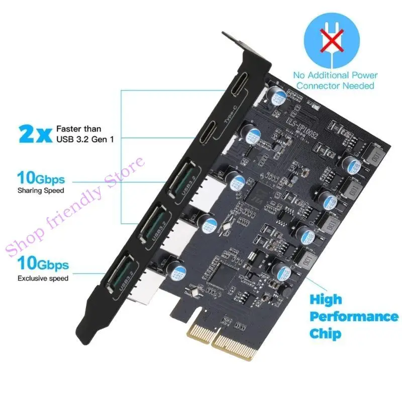 594A PCIE to USB 3.2 Gen 2 확장 카드 20GB 대역폭 5- 포트 (3X USB-A -2X 컨버터 PCIE Splitter 10/8