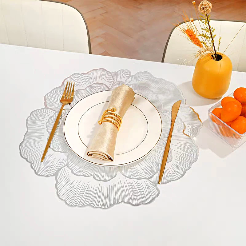 Nordic Style Placemat Peony Gold Plated PVC Home Coasters Dinning Table Decorative Mat Anti Slip Waterproof Meal Mat