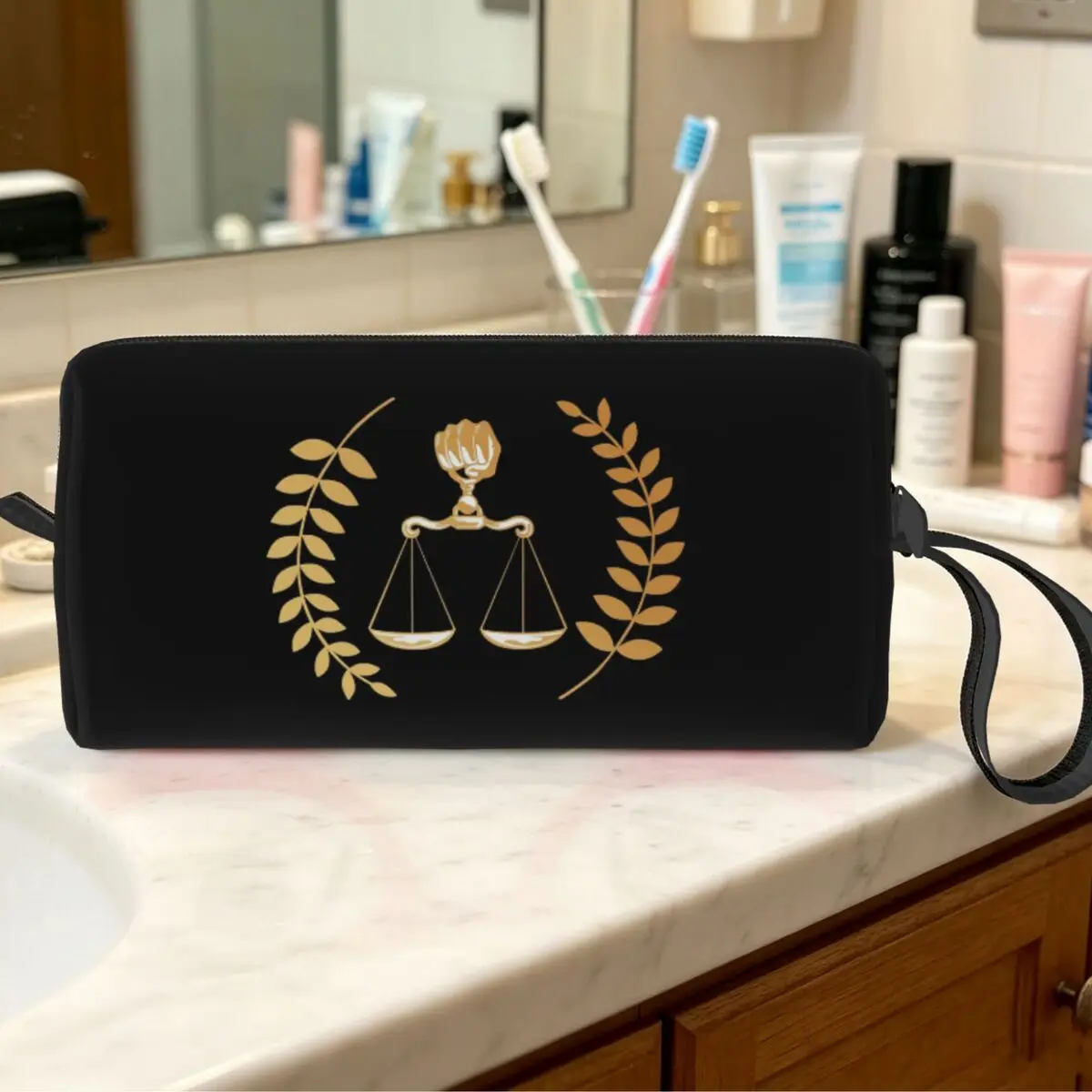 Gold Scales Of Justice Law Logo Lawyer Legal Party Makeup Bag Cosmetic Organizer Toiletry Cosmetic Bag Beauty Travel Pencil Case