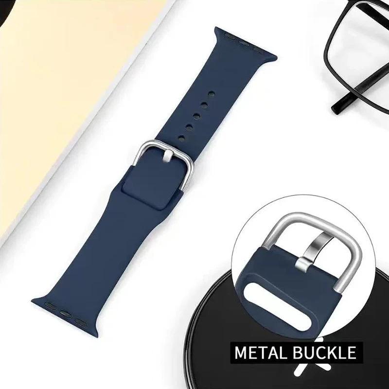 Silicone Strap For Apple Watch Band 49mm 44mm 40mm 46mm 42mm 41mm 45mm Classic Buckle Bracelet IWatch Series 6 SE 7 8 9 10 Ultra