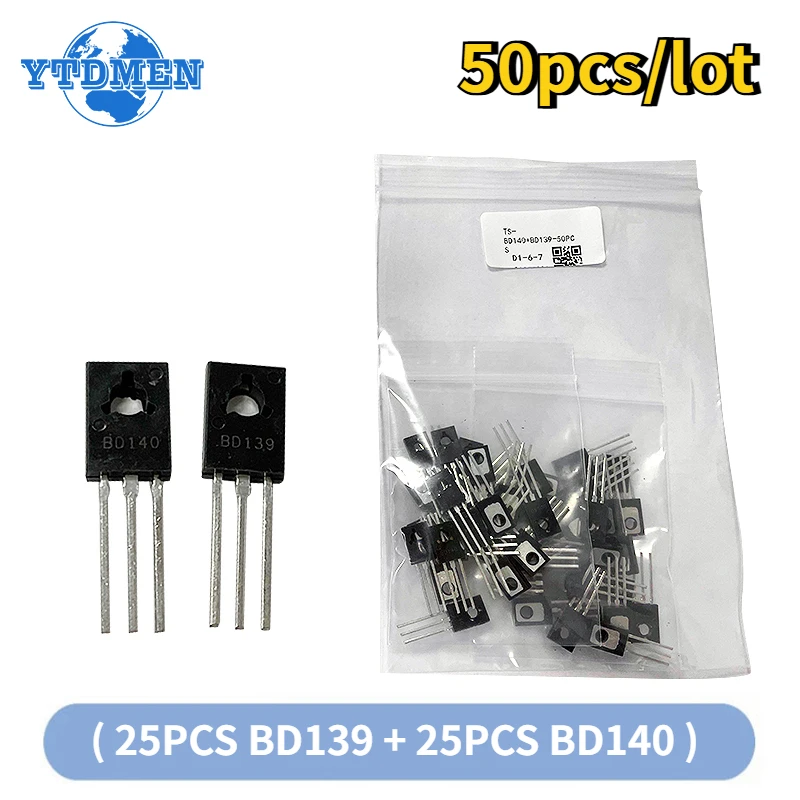 50PCS BD139 BD140 ( 25PCS BD139 + 25PCS BD140 )  TO126 TO-126 New Voltage Regulator IC Transistor Kit