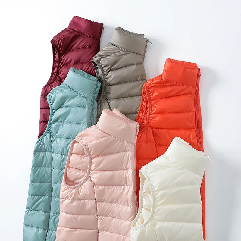 12 Colors Women Sleeveless Puffer Jacket 2023 New Arrivals Autumn Spring Female Fashion Office Lady White Duck Down Vest Coat