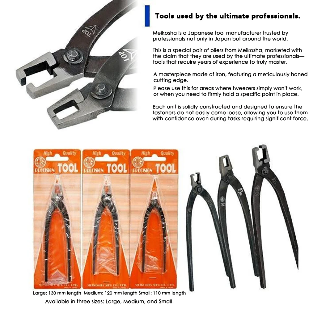 Meikosha Tsuma-ore Pliers Heavy Force Precision Bent-nose Pliers 3 Optional Sizes Watch Jewelry Repair Firm Grip Hand Tools