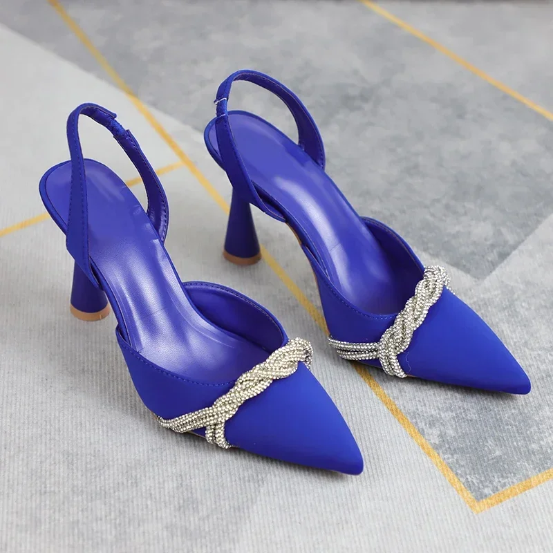 Elegant Woman Heeled Shoes Designer Pink Satin Crystal High Heels Sandals Women 2024 Summer Ladies Party Bride Wedding Shoe