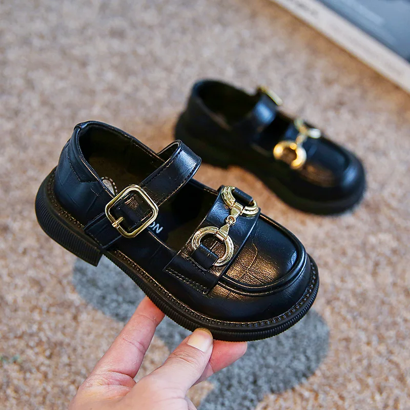 2024 Spring Autumn Kids Girls Leather Shoes Korean Style Little Girl Princess Shoes Anti Slip Thick Soled Casual Single Shoes