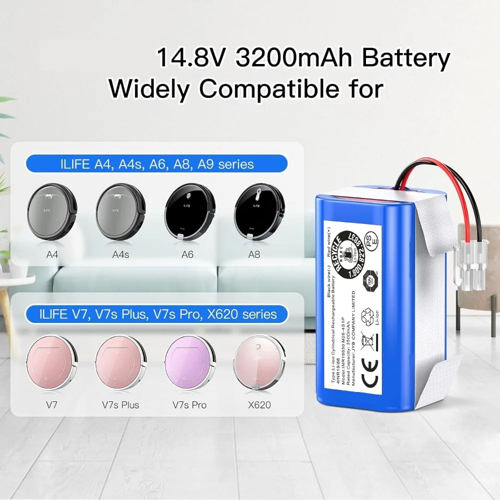 

14.8V Robot Vacuum Replacement Battery 3500mAh Lithium-ion for ILIFE A4 A4S A6 A7 A8 A9 V7 Vacuum Parts