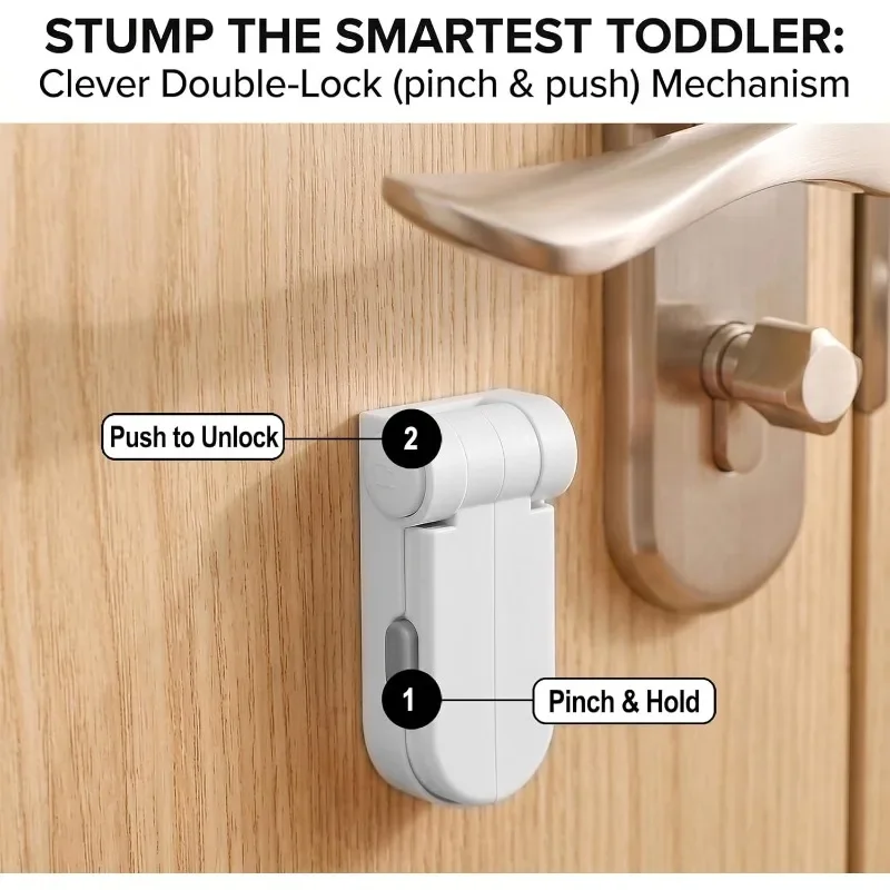 Childproof Door Lever Locks with Strong Adhesive No Drilling Baby Safety Locks for Doors Double Lock Proof Lever Handle for Kids